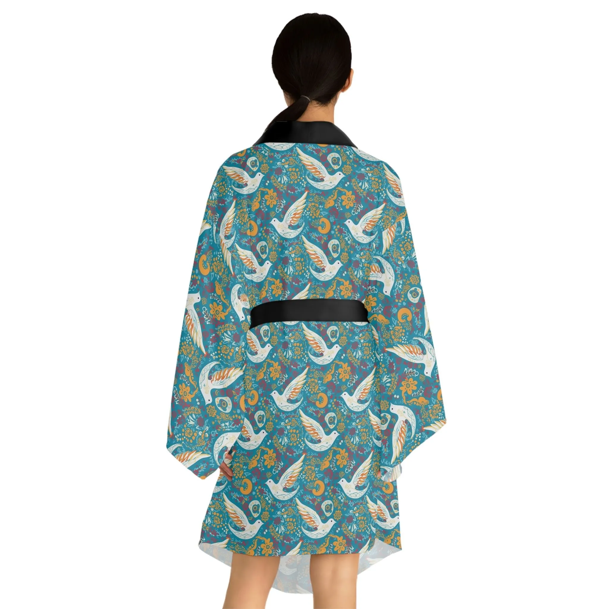 Peace Dove Pattern Long Sleeve Kimono Robe