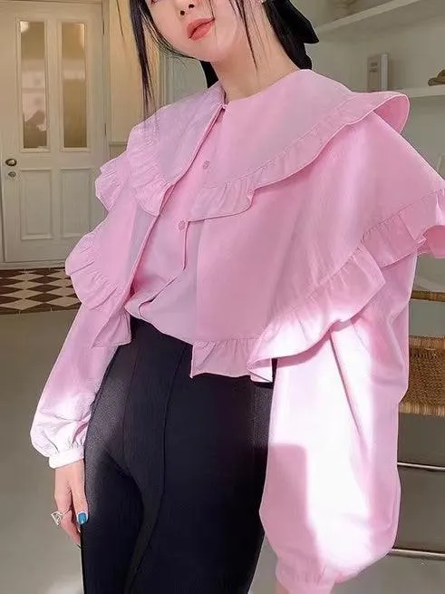 Pink Ruffle Puff Sleeve Shirt