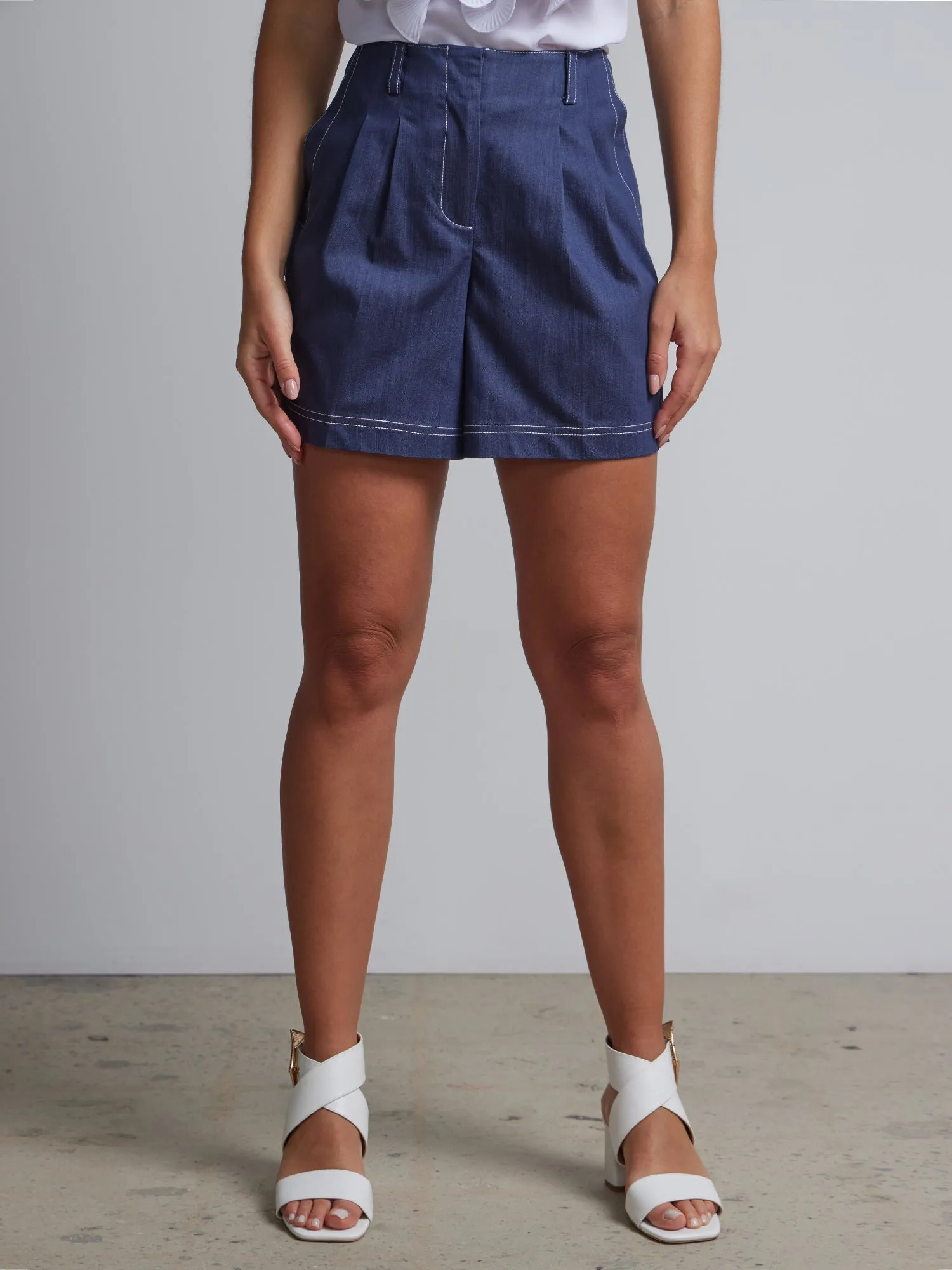 Pleated Denim Short