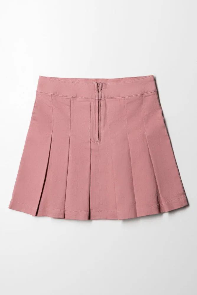 Pleated Denim Skirt Pink