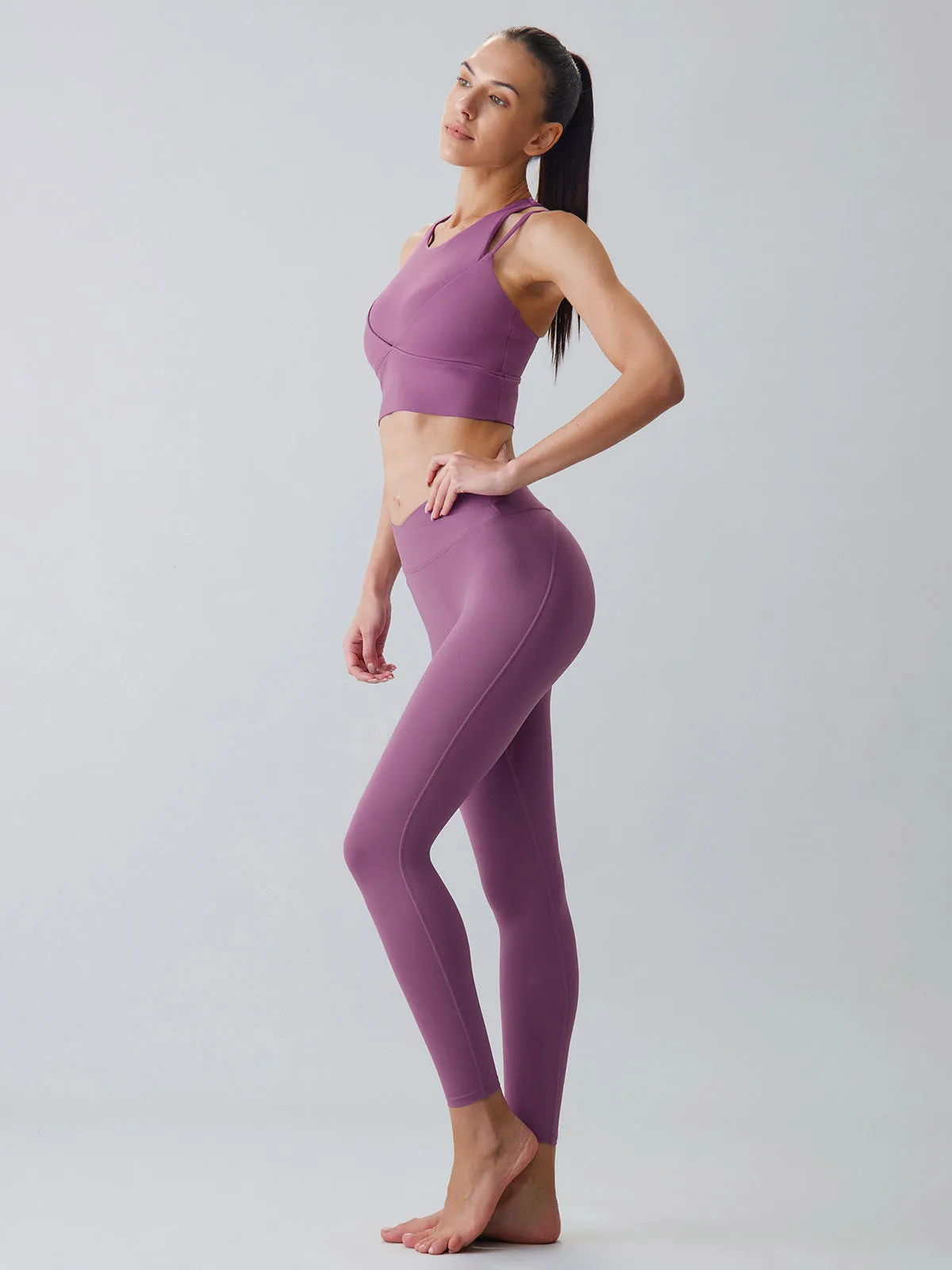 Purple V-Cut Scrunch Leggings 24″