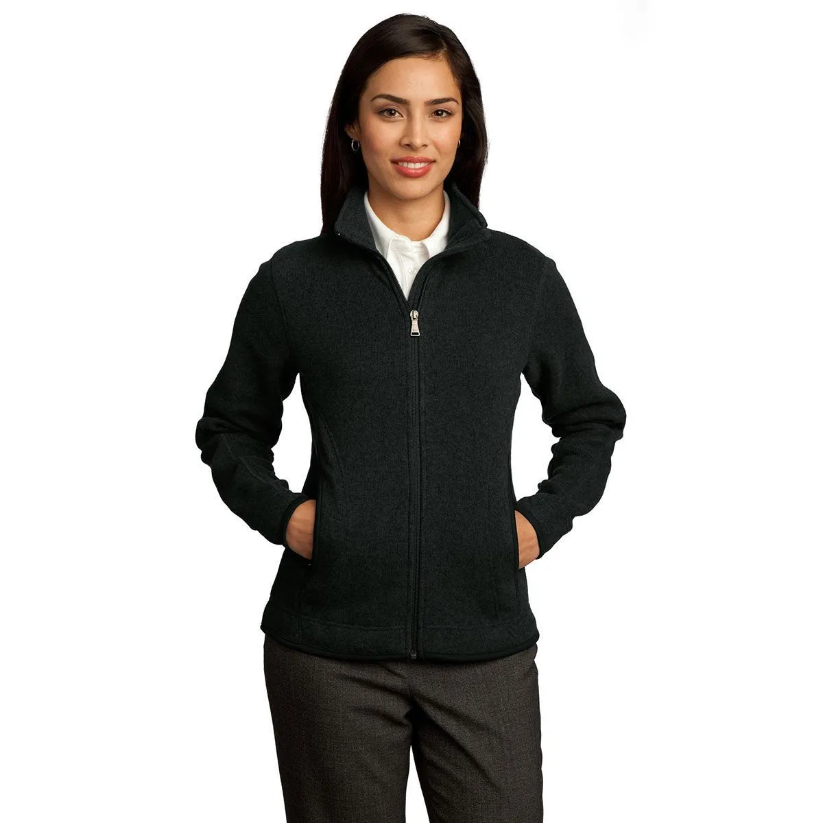 Red House Women's Black Sweater Fleece Full-Zip Jacket