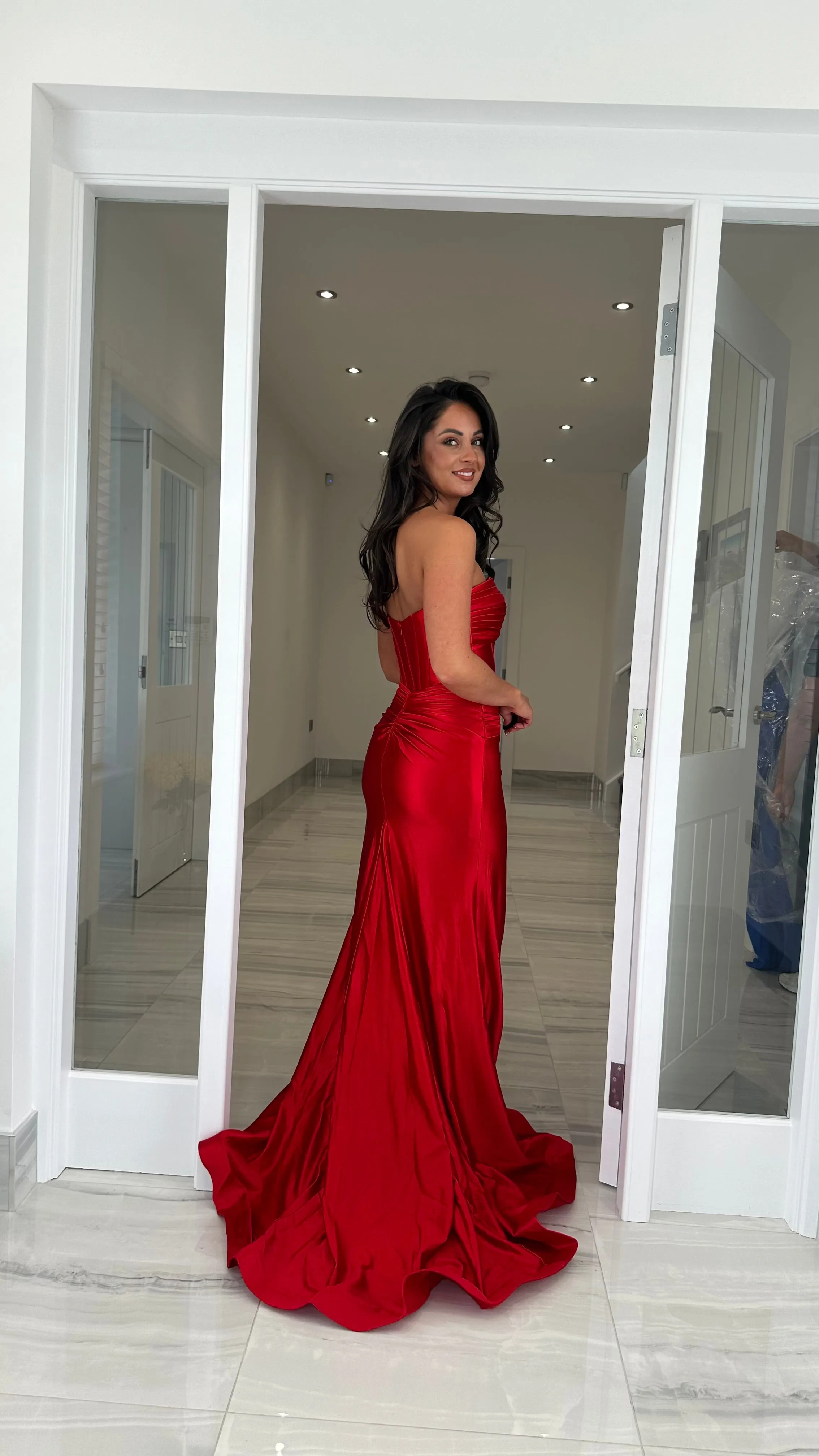 Red Strapless Sweetheart Satin Gown