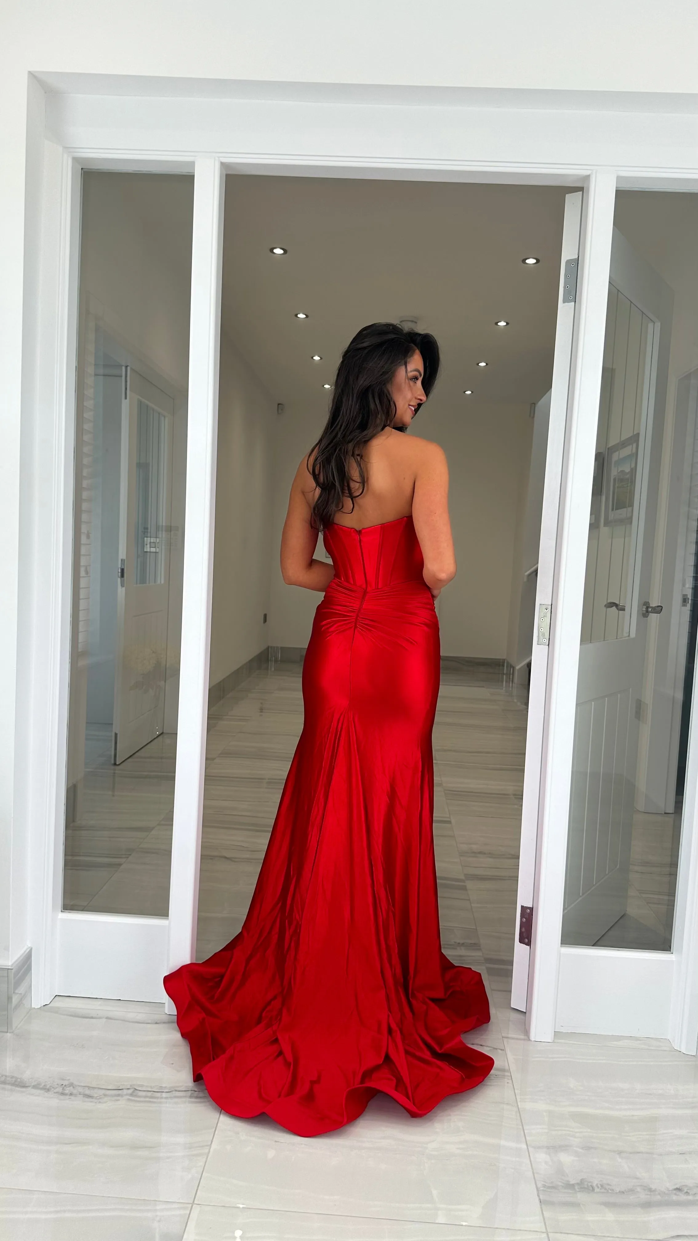 Red Strapless Sweetheart Satin Gown