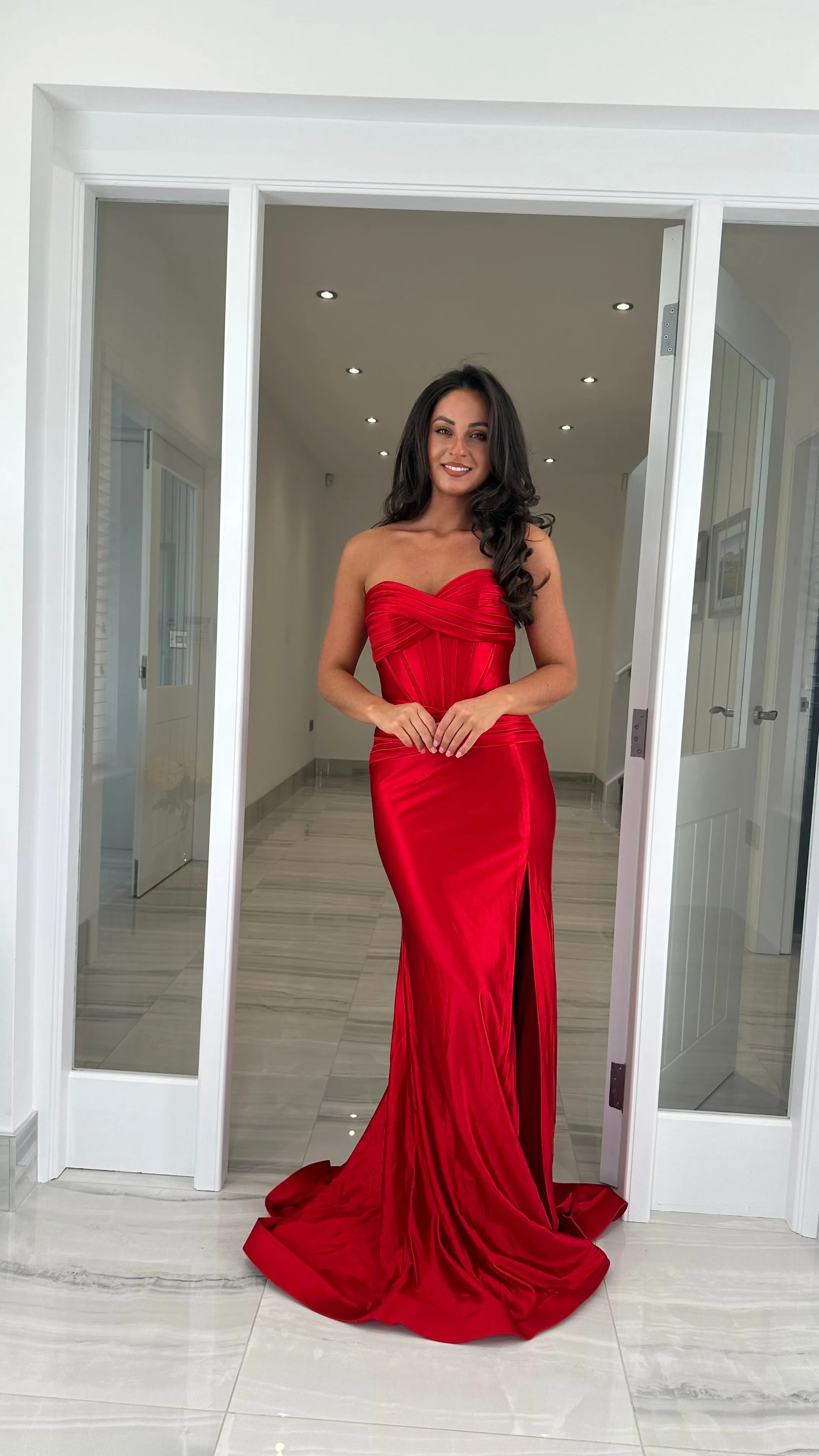 Red Strapless Sweetheart Satin Gown