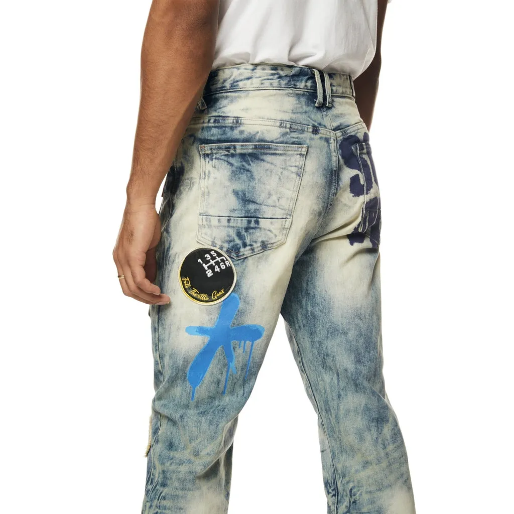 Retro Embroidered Multi Patched Jeans - Metro Blue