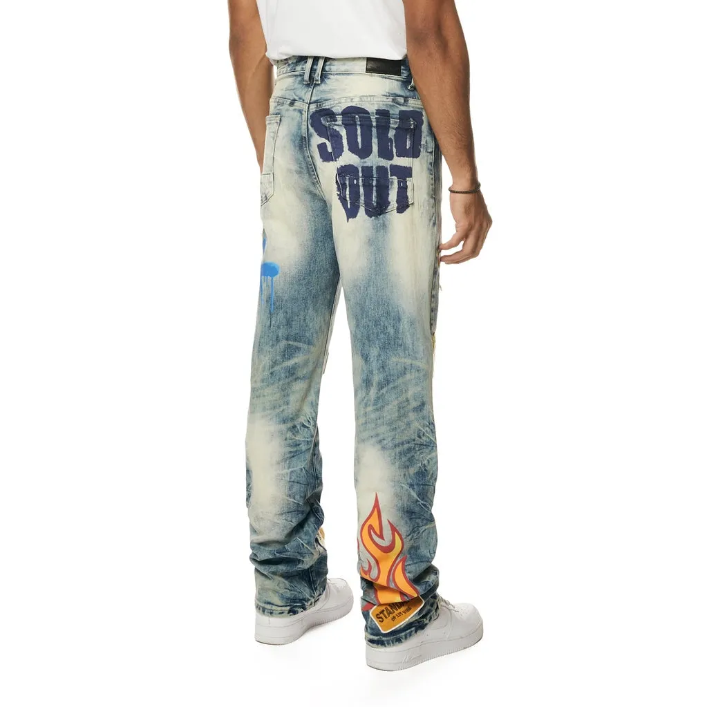 Retro Embroidered Multi Patched Jeans - Metro Blue