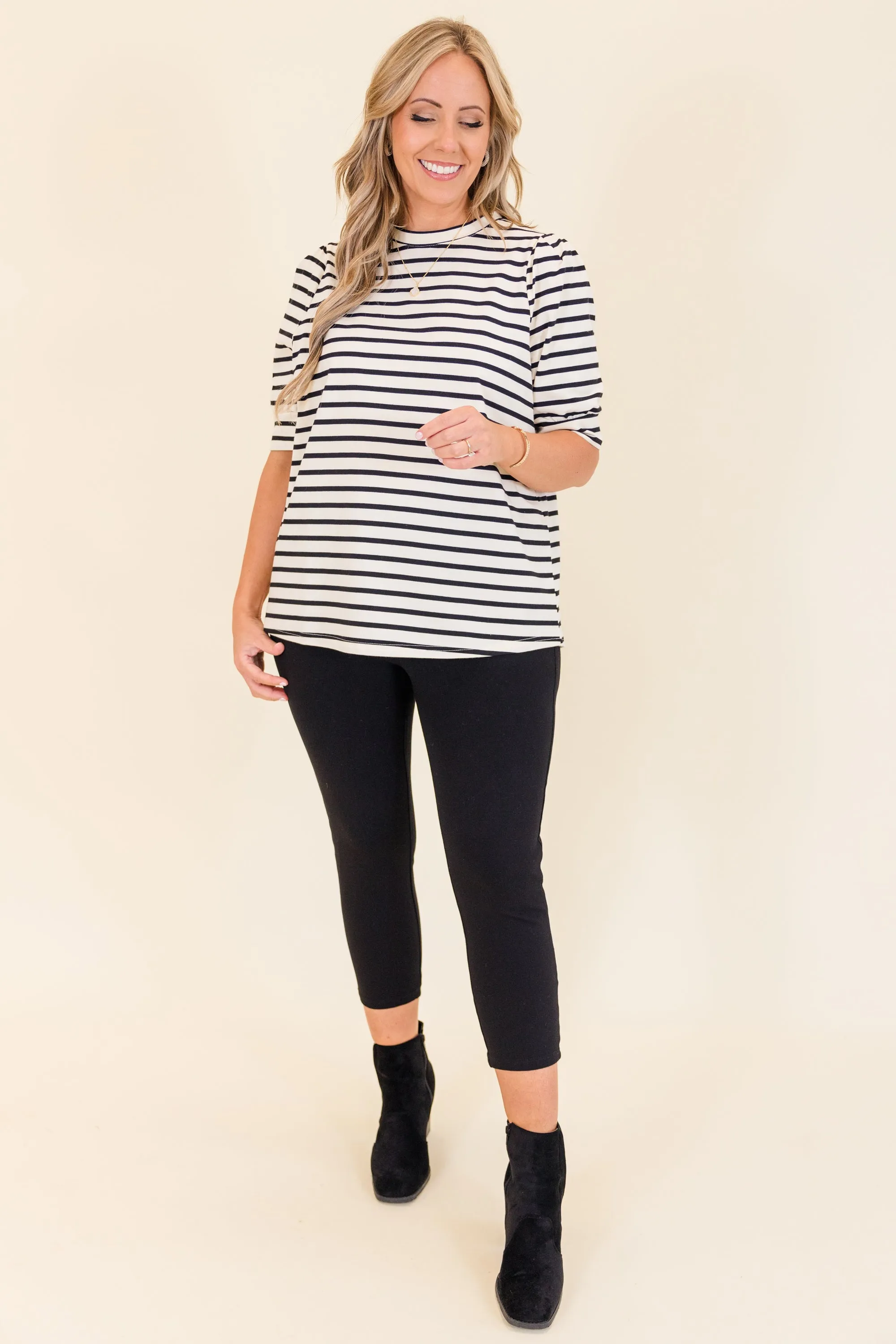 Signature Stripes Top, Black-White