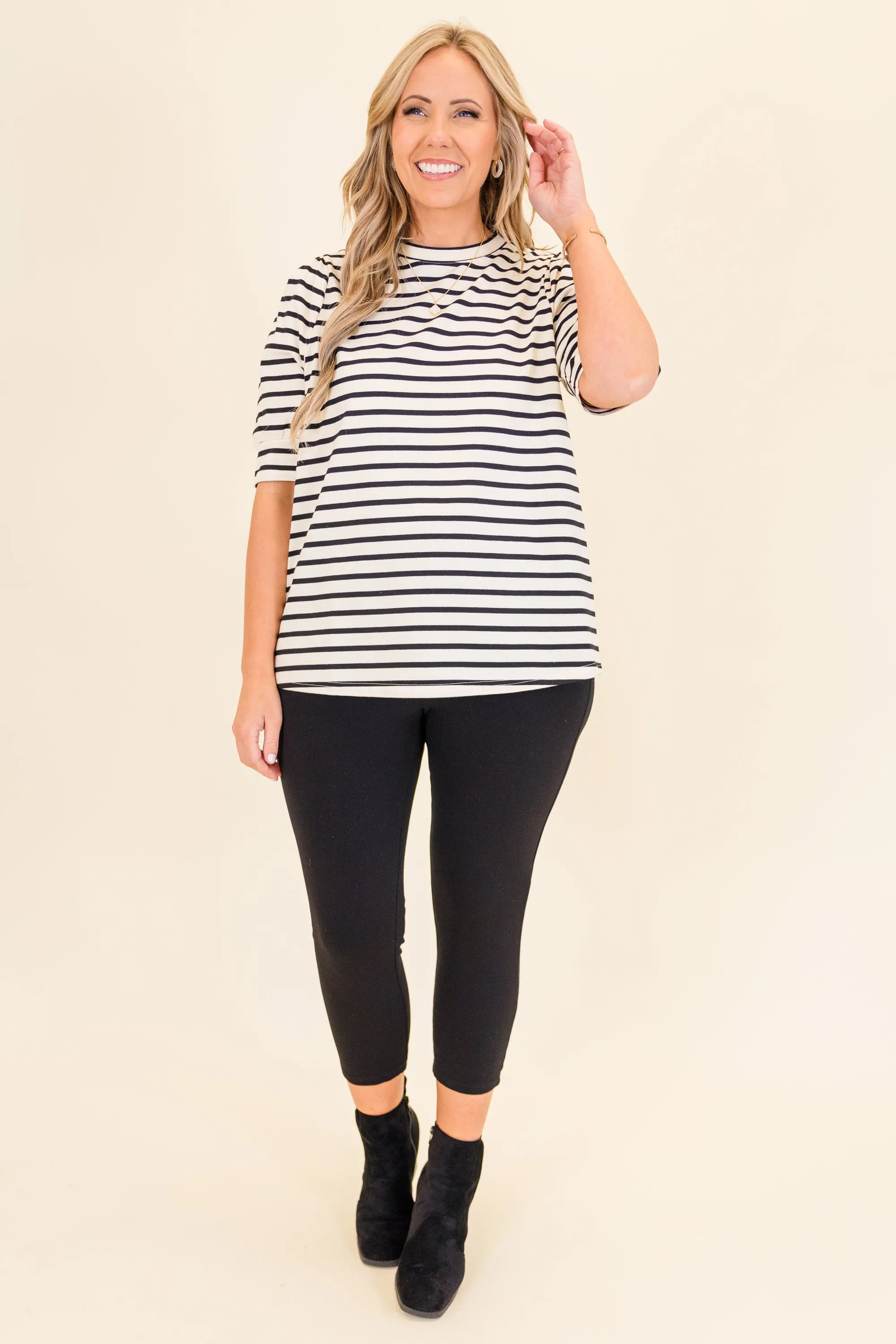 Signature Stripes Top, Black-White