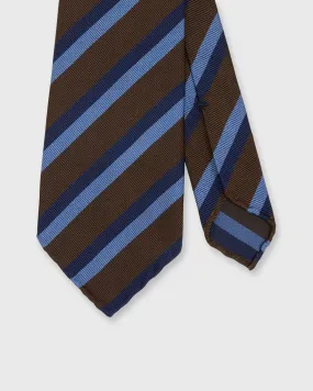 Silk Woven Tie in Brown/Sky/Blue Stripe