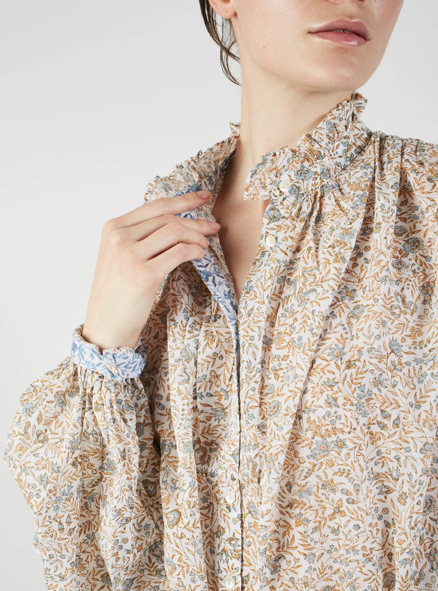 Slava Blouse - Floral Jaal - Multico Petrol