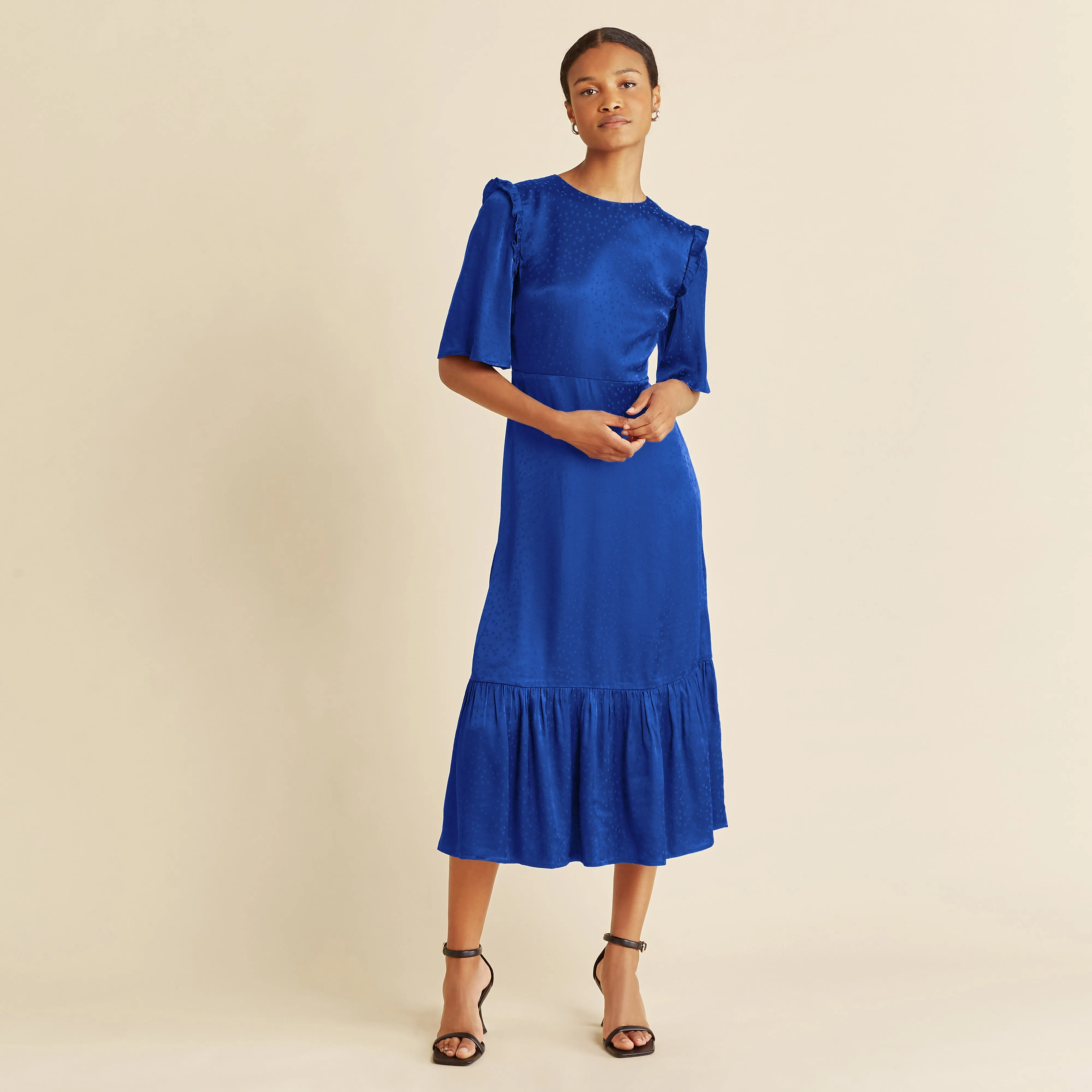 Star Jacquard Flute Sleeve Dress