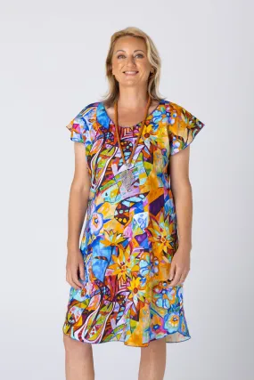 Sunkist Print Linen Short Sleeve Dress