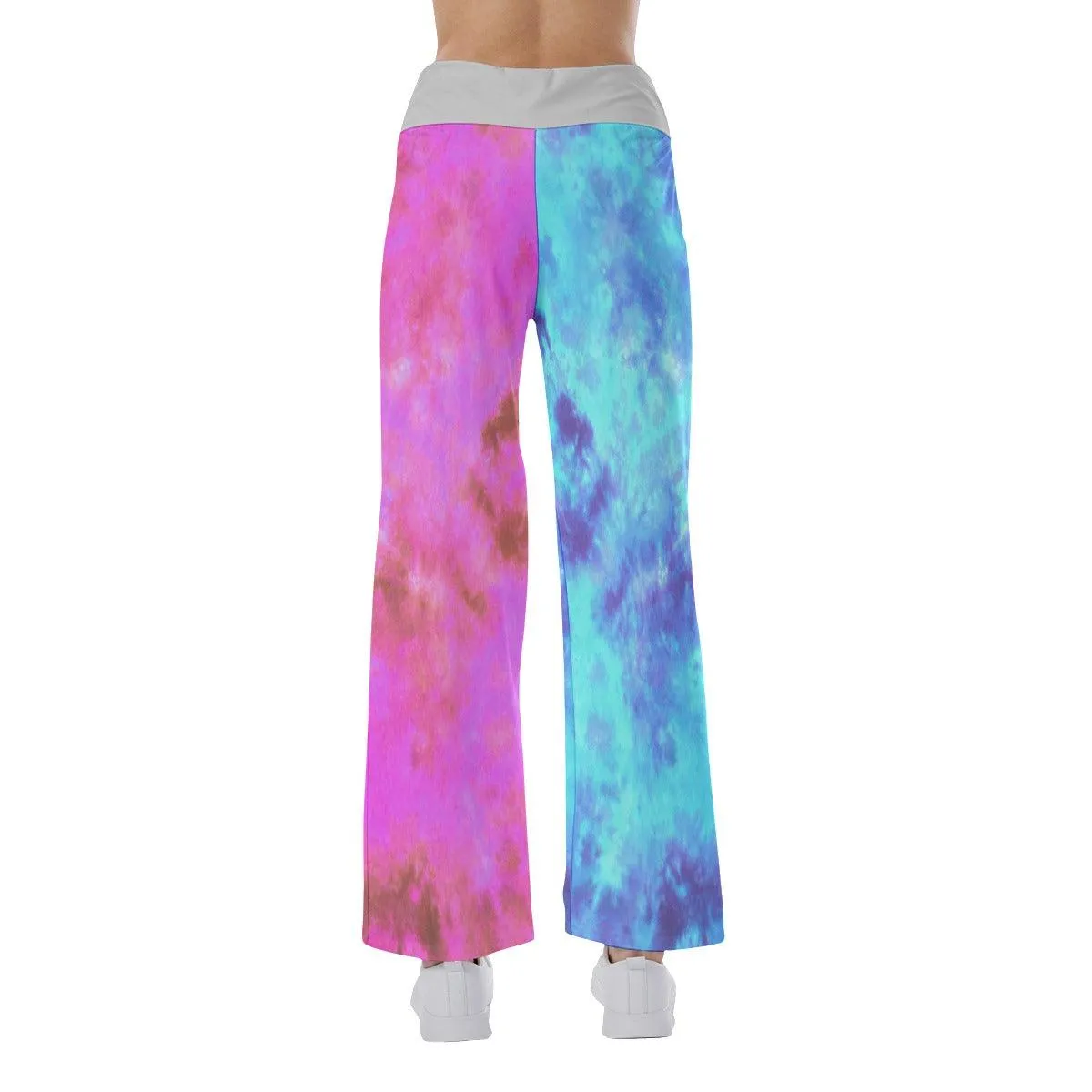 Sweet Dream Tiedye Half Cyan Pink High-waisted Wide Leg Pants