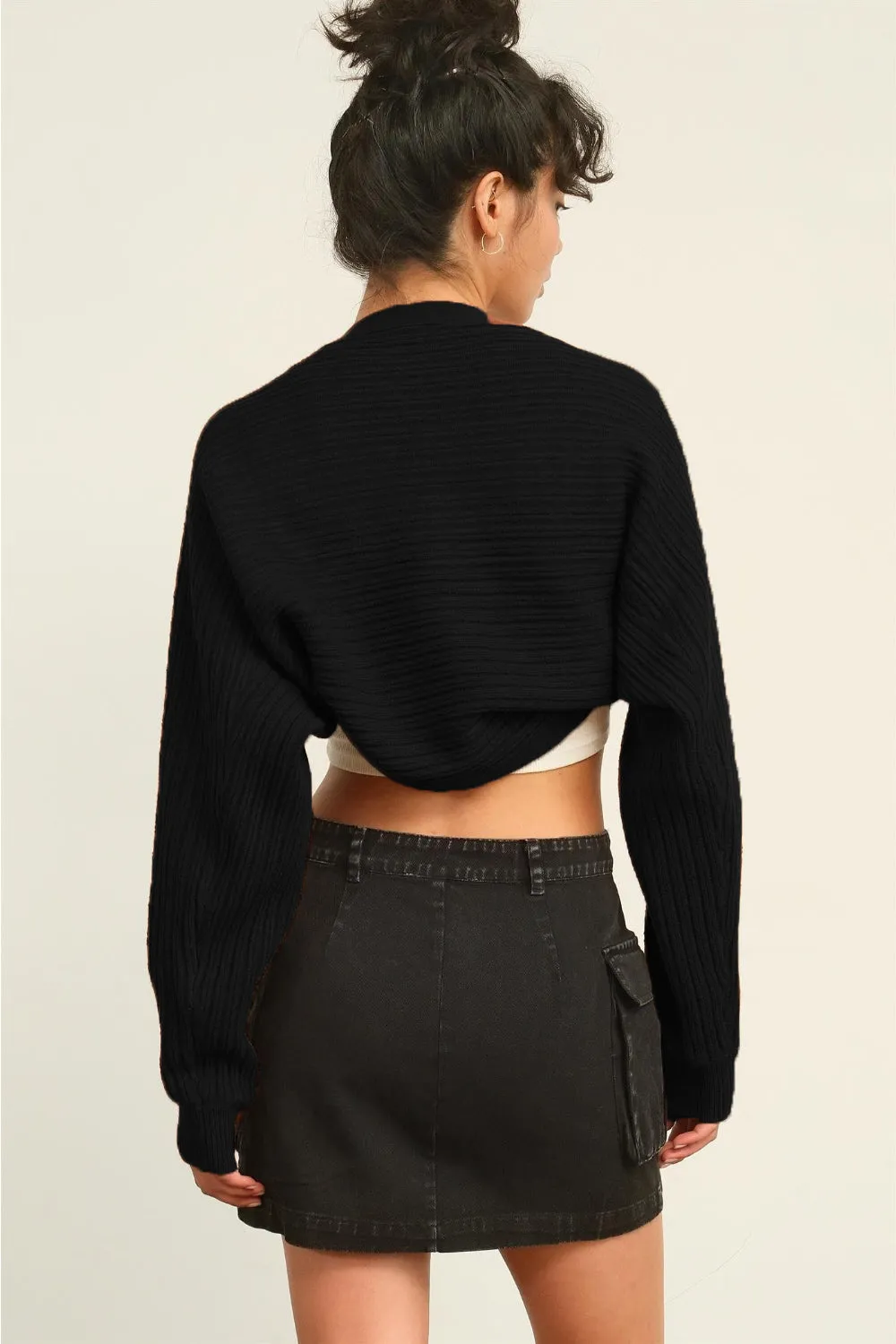 TEEK - Black Ribbed Knit Bolero Cardigan