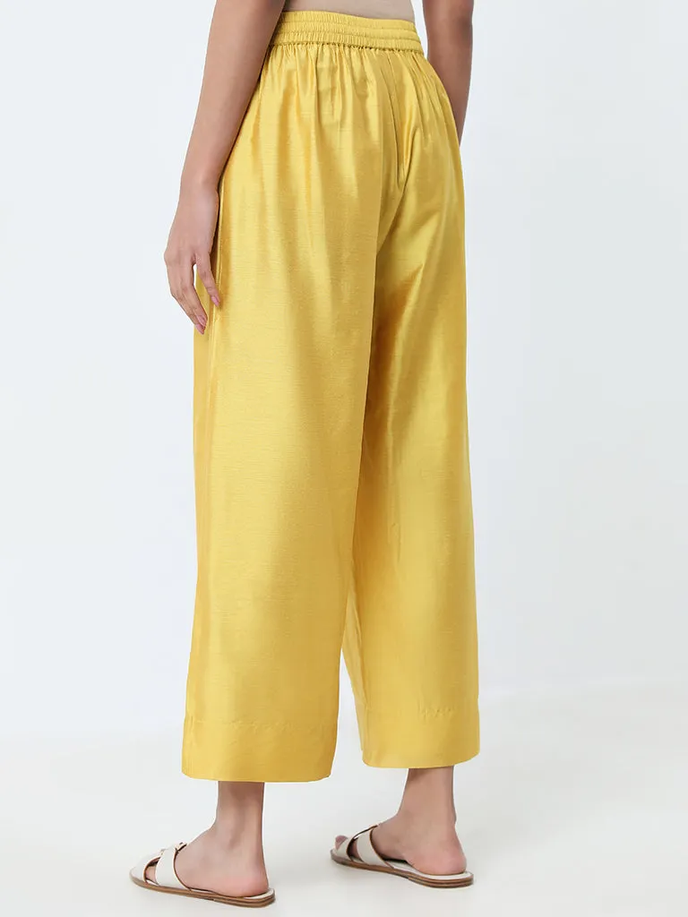 Utsa Yellow Solid High-Rise Ethnic Pants