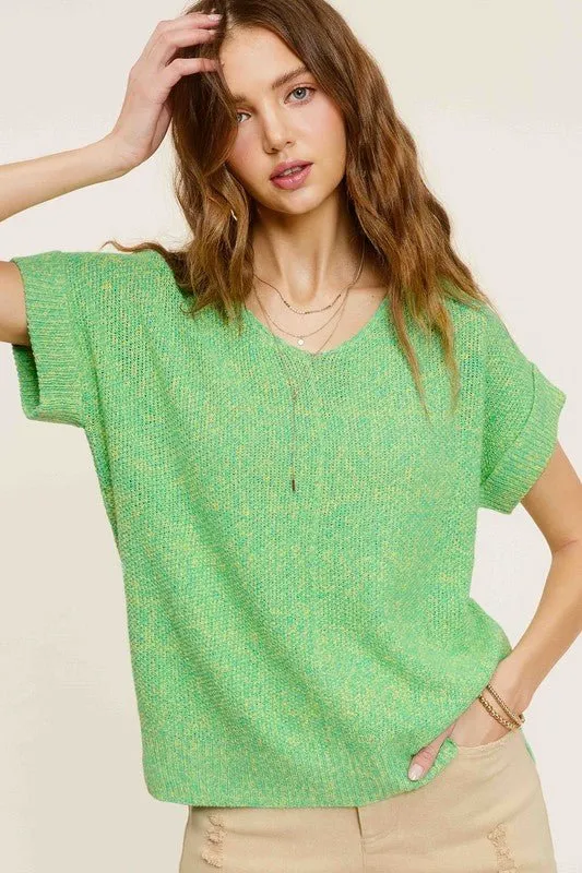 V-Neck Short Sleeve Knit Top