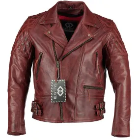 Vintage Red Classic Diamond Motorcycle Mens Leather Jacket