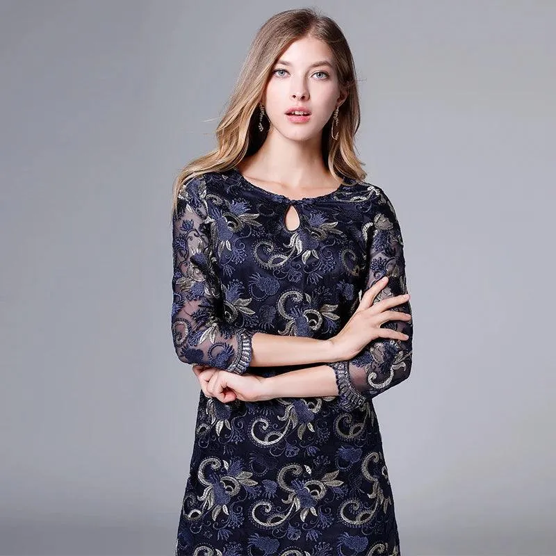 Vintage Three-Quarter Floral Loose Dress