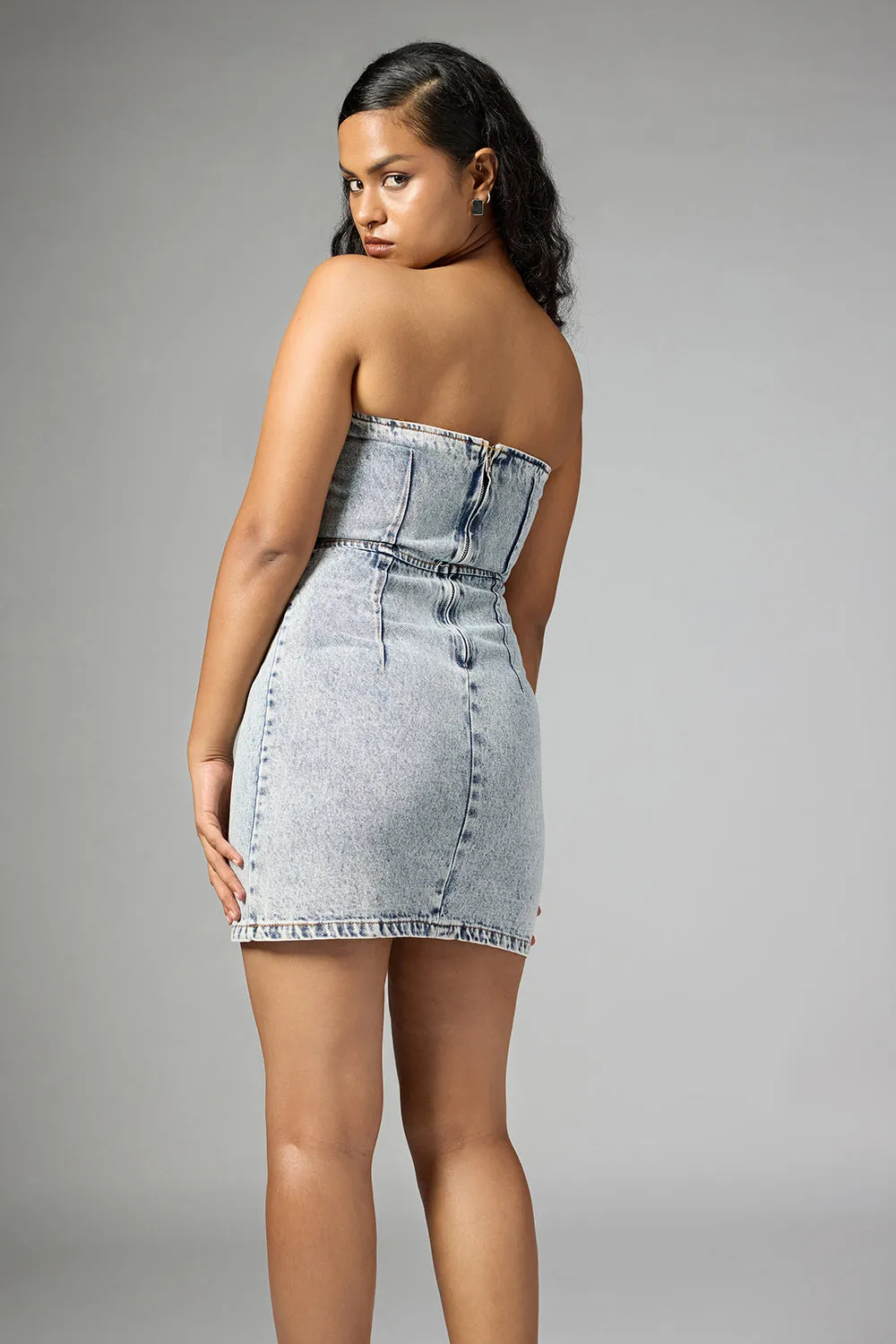 Washed Blue Denim Tube Dress