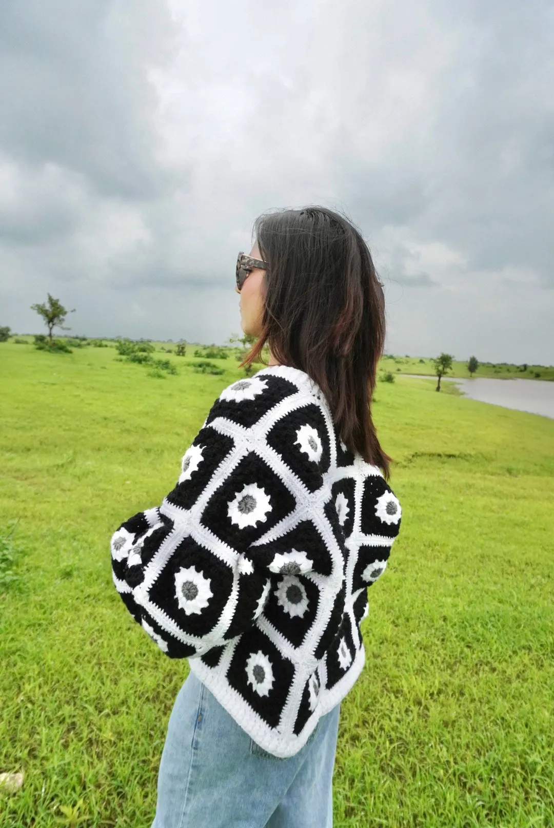 White Black Daisy Cardigan