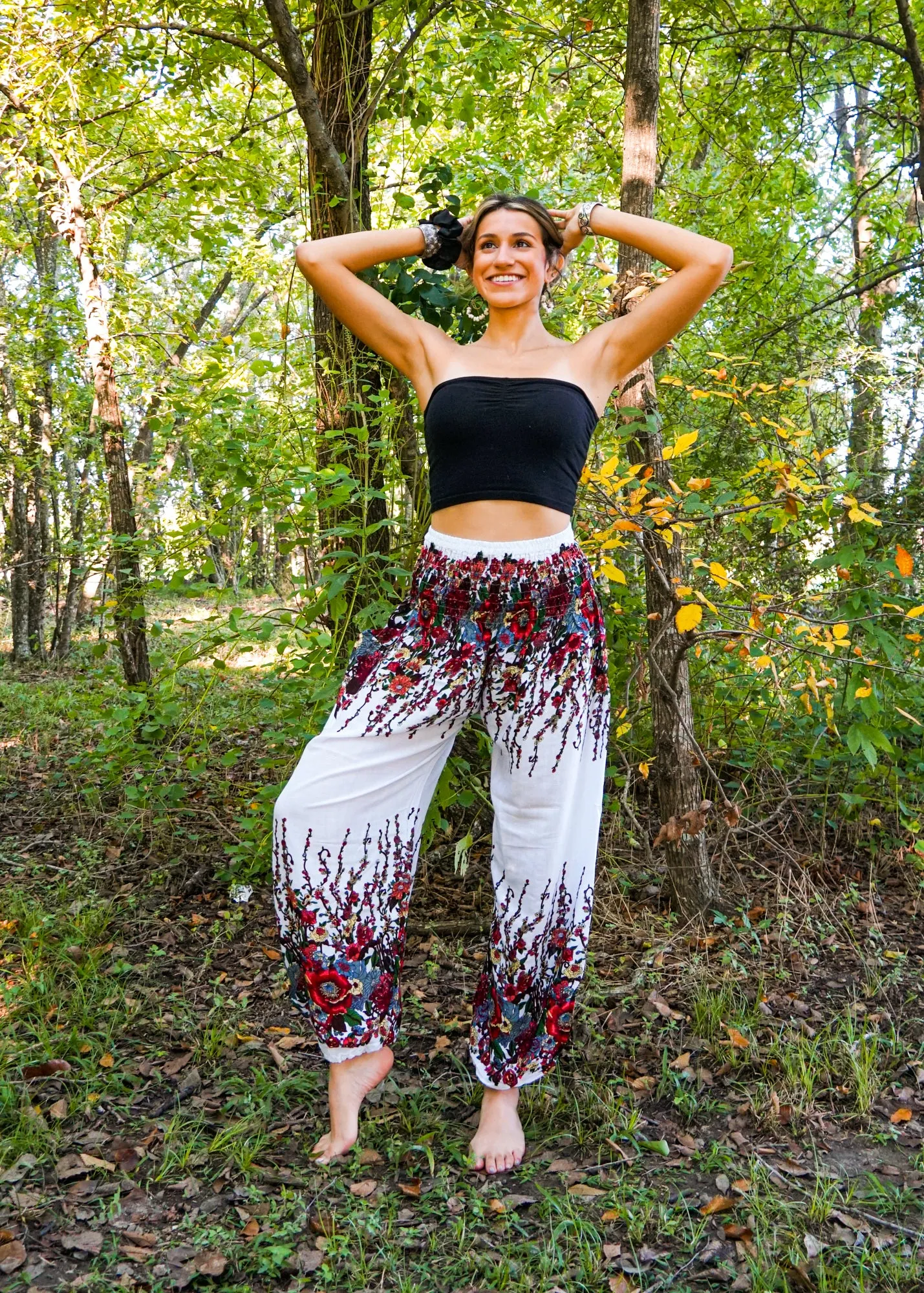 White Floral Harem Pants