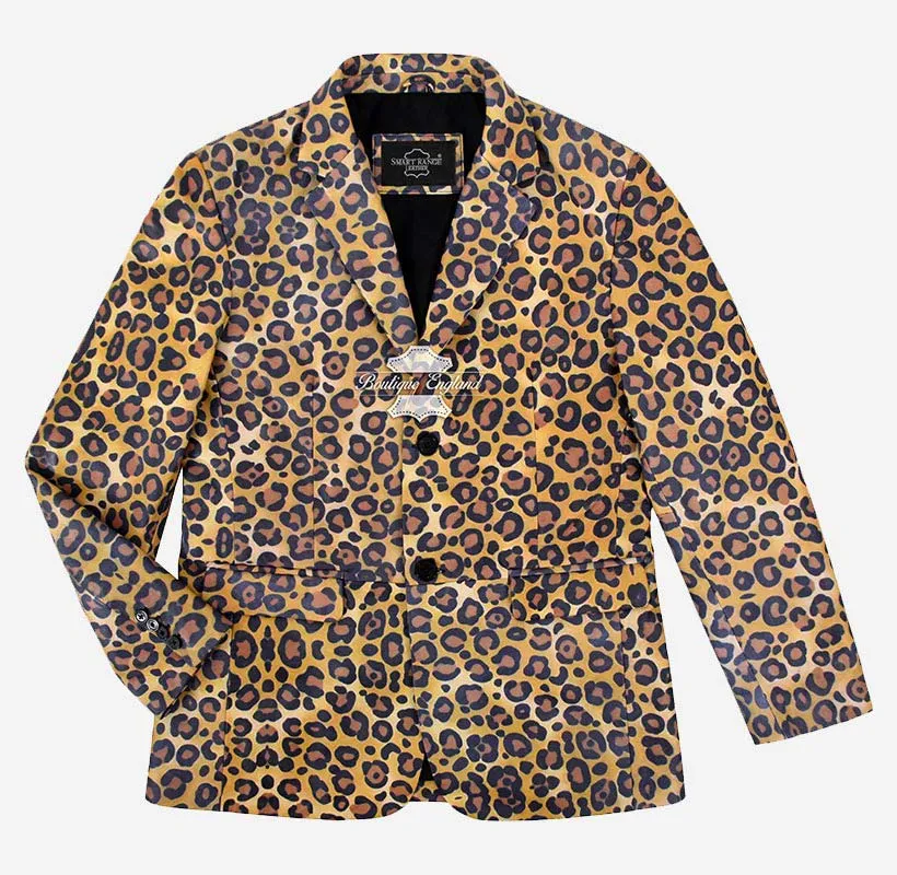 WILLOW Men's Leopard Print Leather Blazer Jacket Exotic Coat