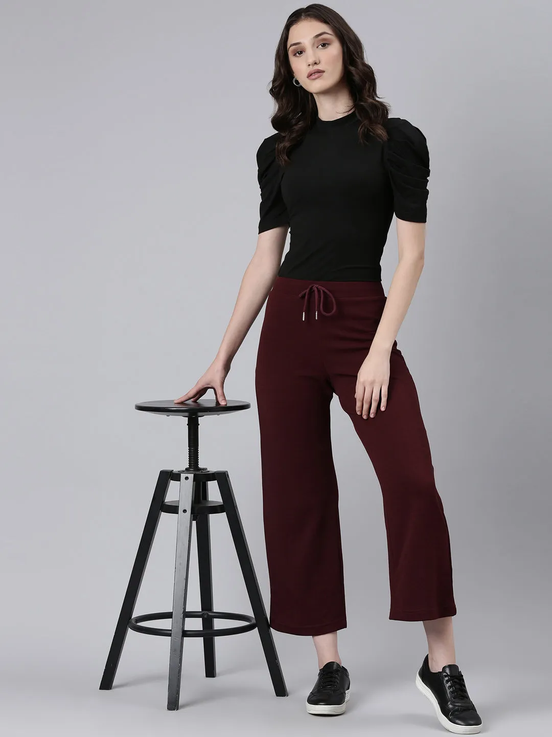 Women Maroon Solid Trouser