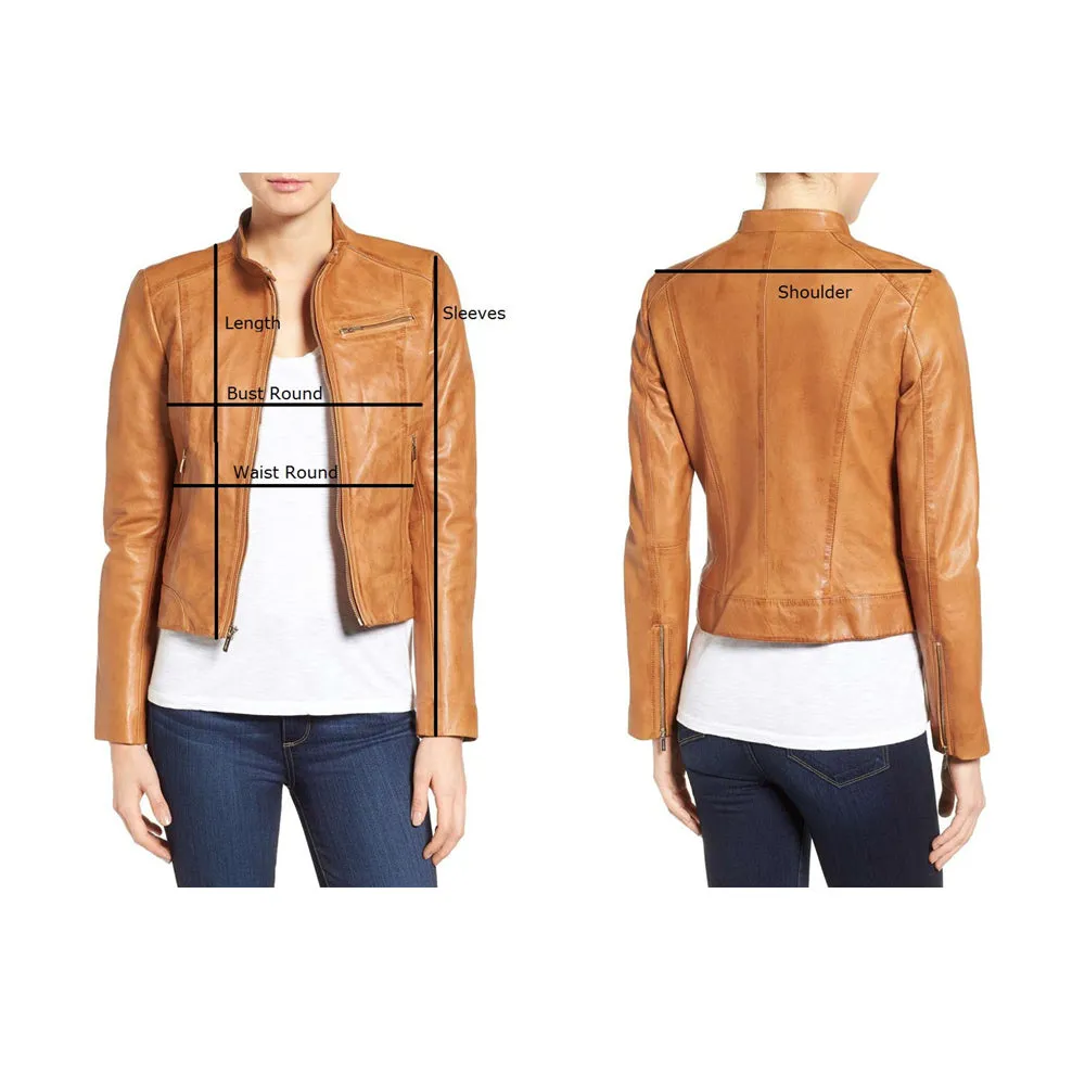 Women Motorcycle Classic Fashion Golden Zipper Leather Jacket