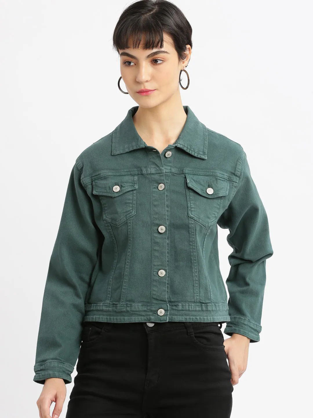 Women Teal Denim Jacket