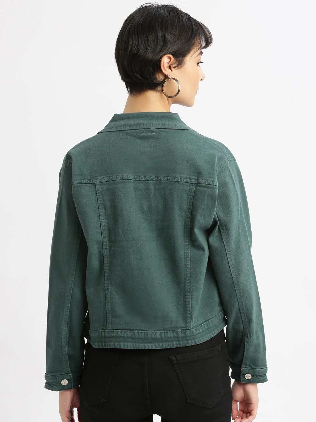 Women Teal Denim Jacket