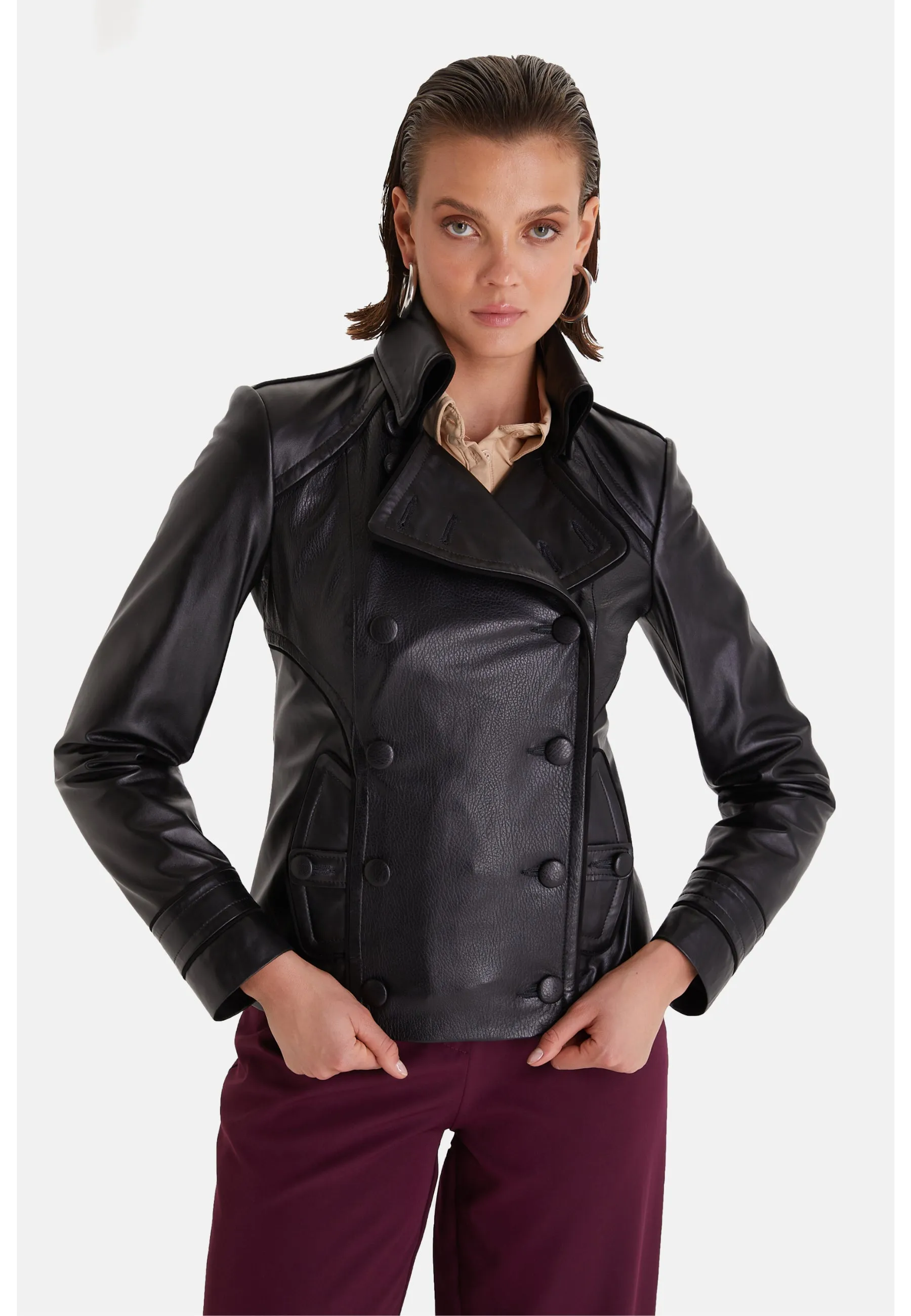 Women's Leather Jacket, Cracked Aging, Black